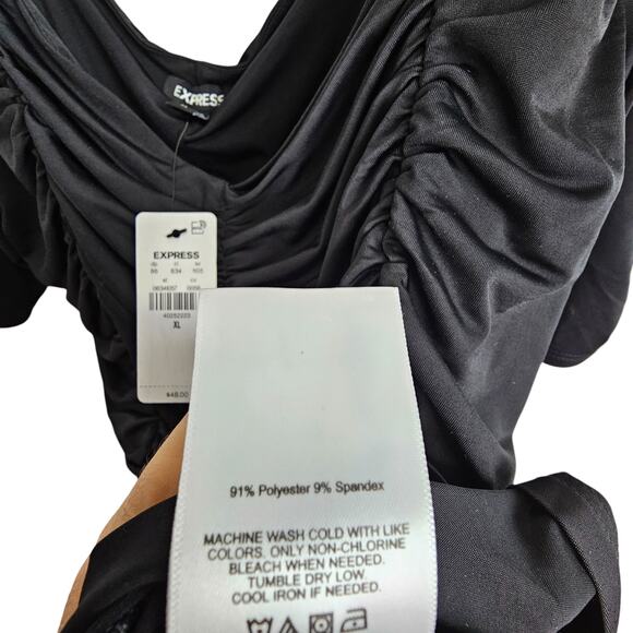 Express Blouse Peplum Blouse Puff Sleeve Blouse Ruched Blouse XL Black NEW - Picture 10 of 11